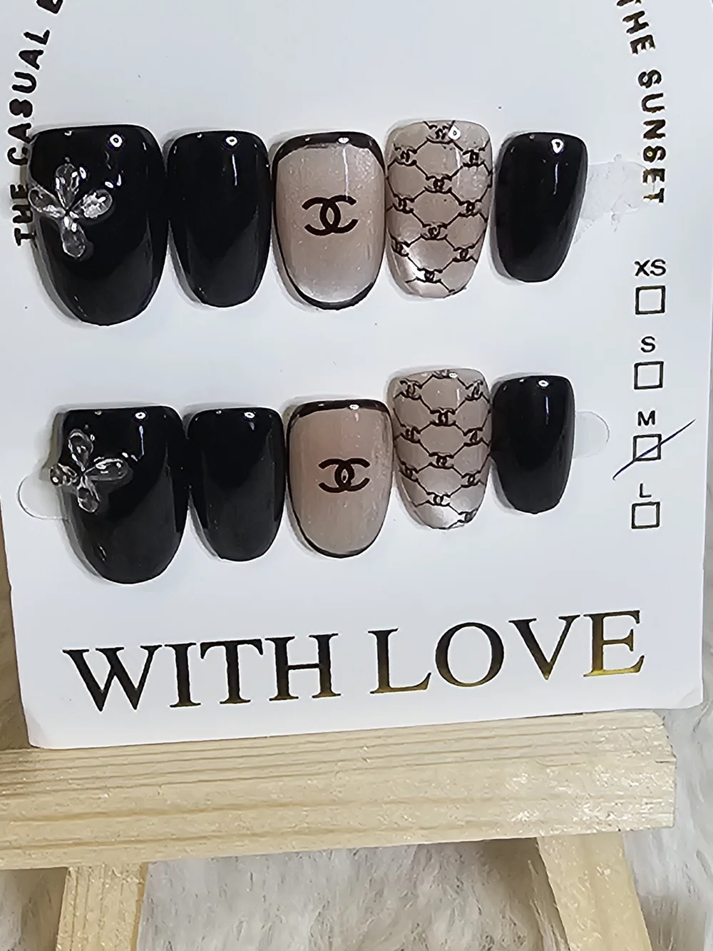 Black & Nude Press-On Nail Set with Signature Accent